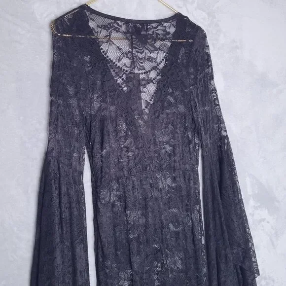 WIDOW Black Lace Gothic Grand Affair Maxi Dress Size M Sheer Romantic Goth Witch - Picture 5 of 13